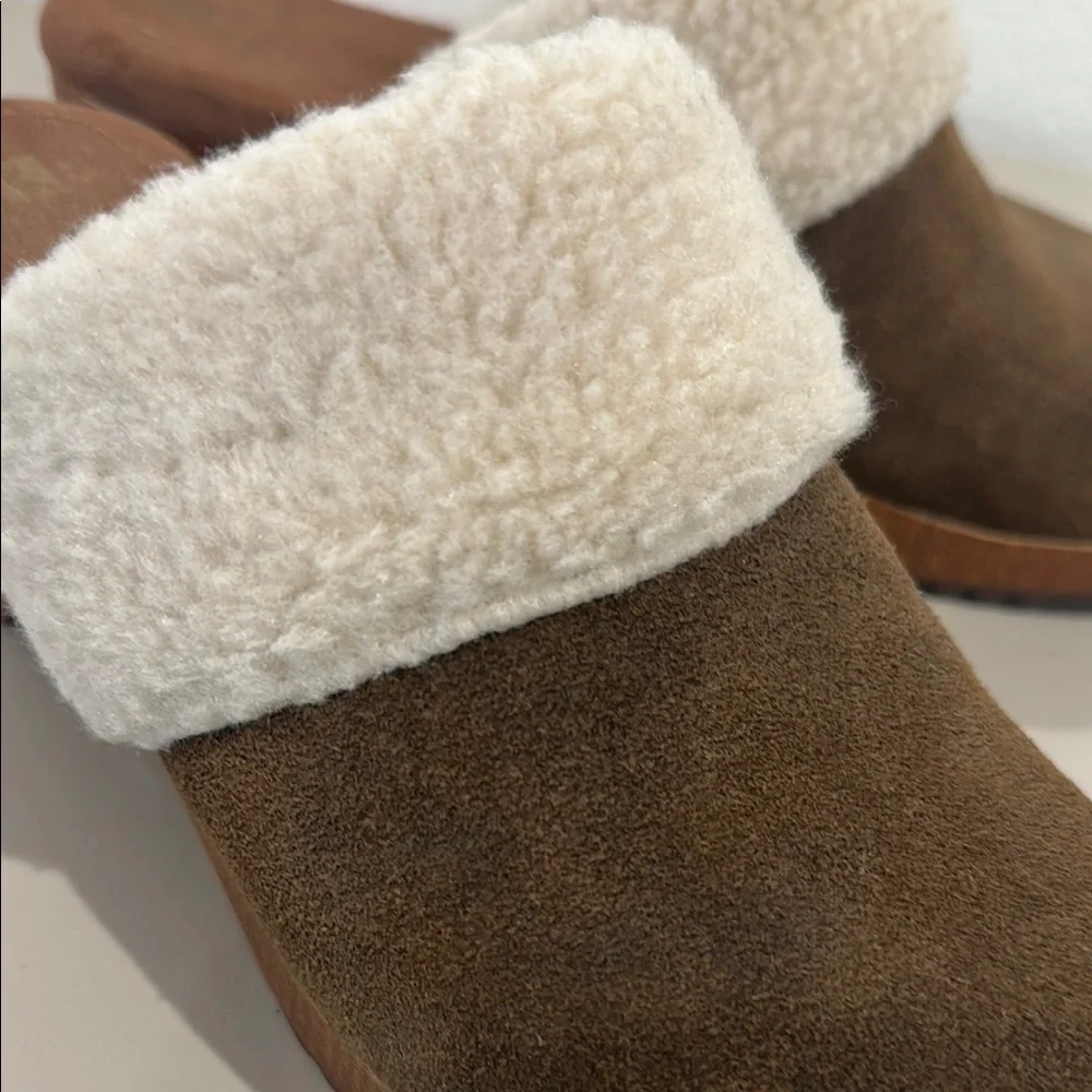 White Mountain Brown Suede Mules with Cream Shearling - Picture 4 of 12